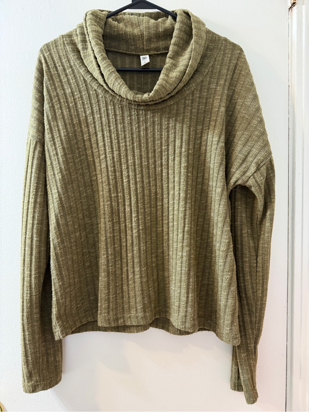 bp Olive Green Ribbed Cowl Neck Sweater